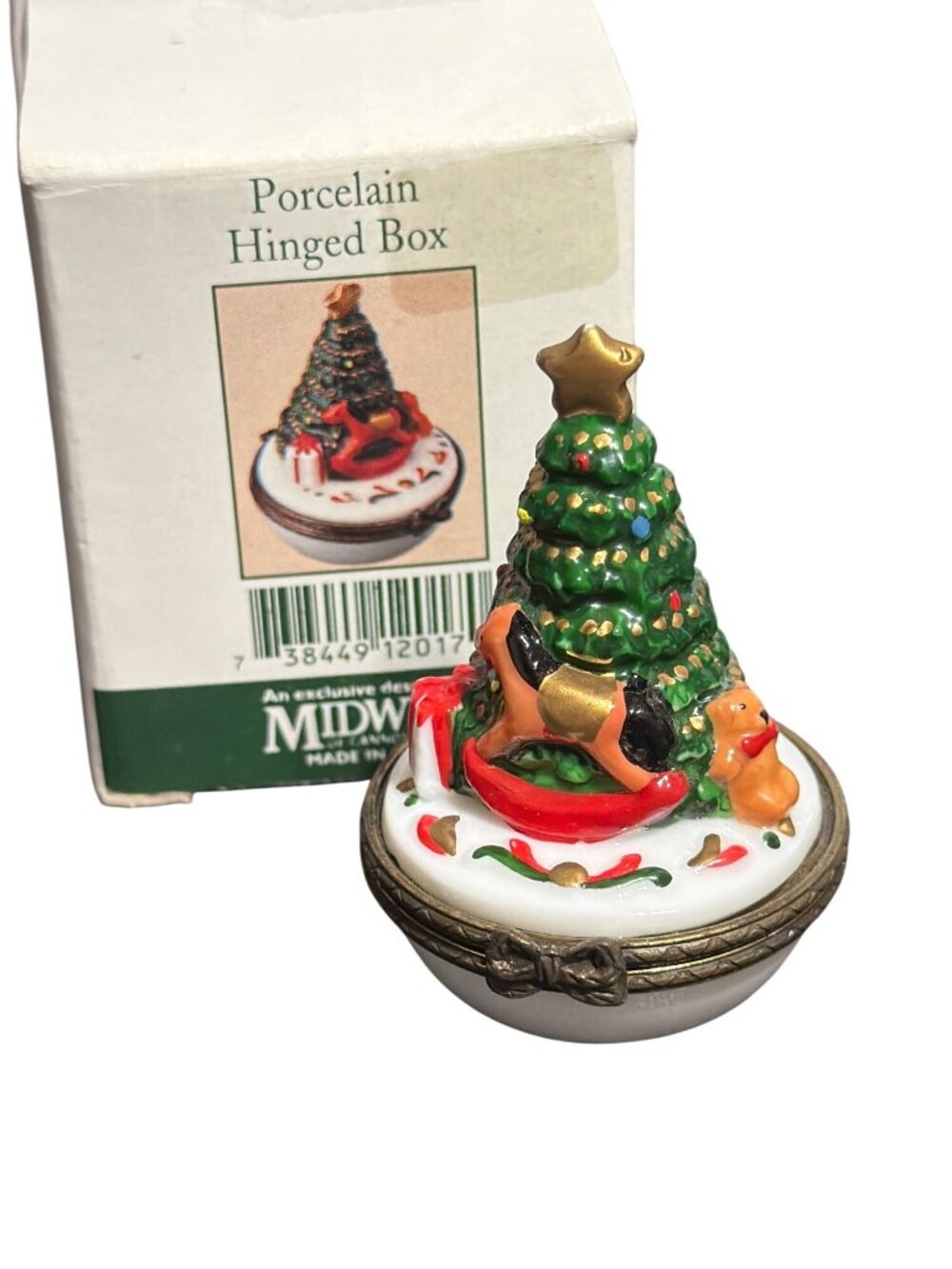 Midwest Porcelain Hinged Trinket Box Christmas Tree Toys Gift Figurine 2" Box